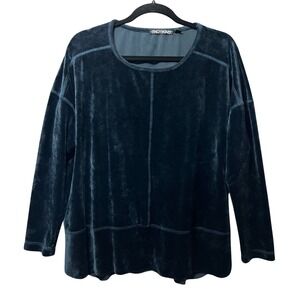 Sno Skins Teal Velvet Long Sleeve Crew Neck Top Shirt Made in USA Size L